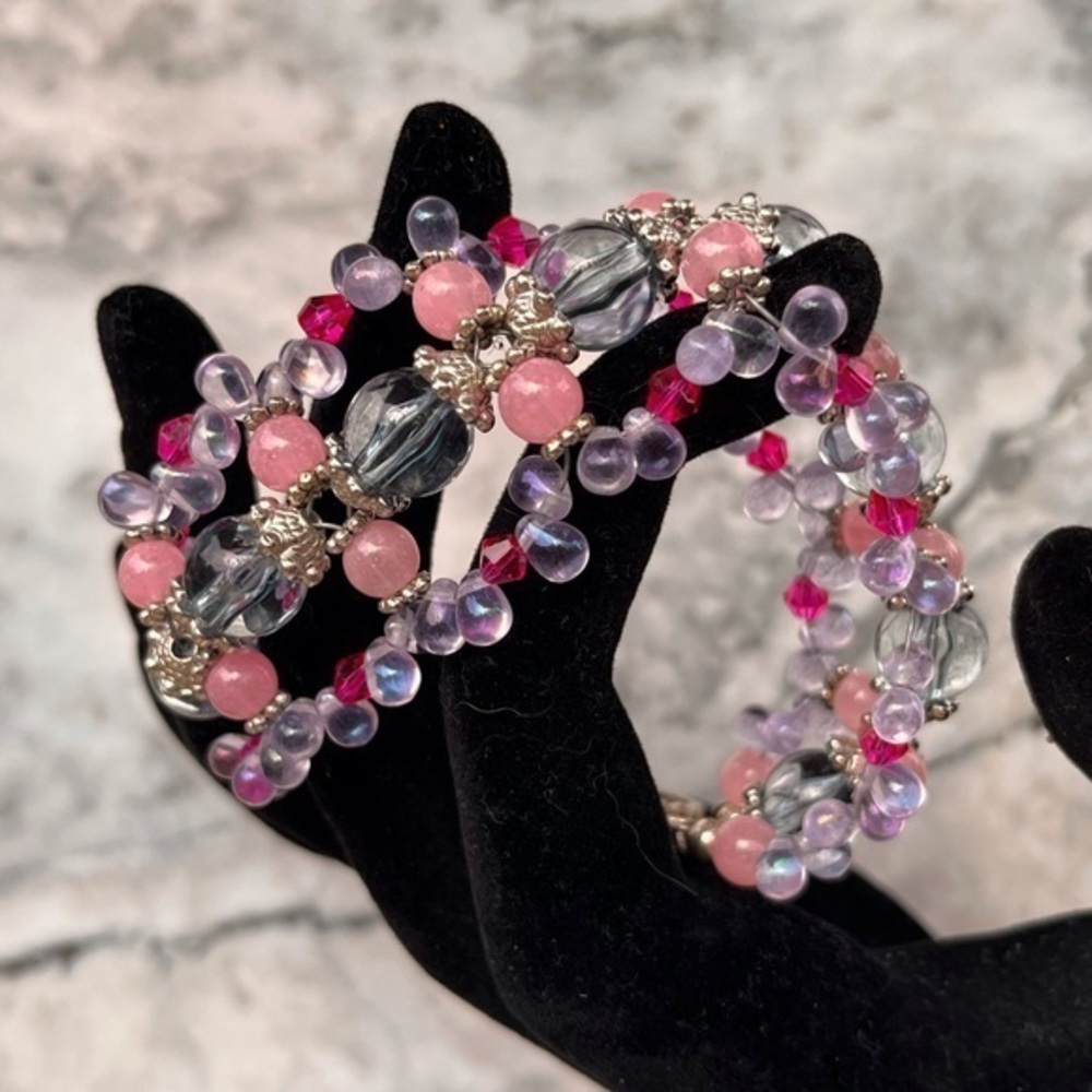 Pink beaded multi strand bracelet